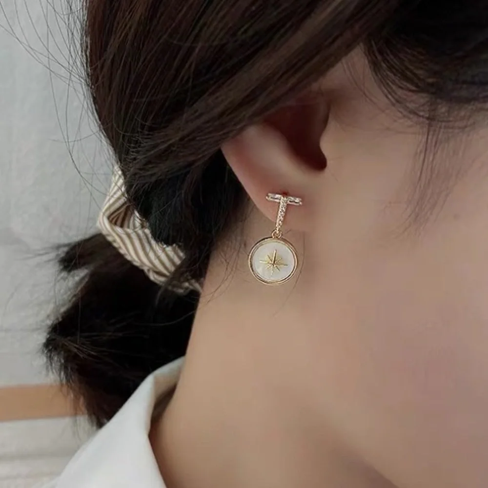 💎 BOGO❗️8-pointed shining Lucky Star Earrings mother of pearl gold - Picture 6 of 7